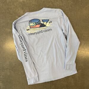 Vintage Y2K Vineyard Vines Snowboard Whale Longsleeve Baby Blue T-Shirt Youth XL